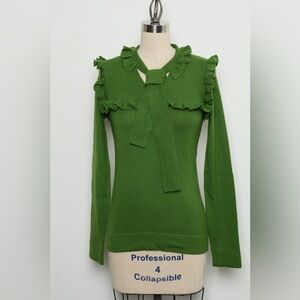 Lace Trim Long Sleeve Sweater Ties at the Neck 100%Cashmere [NEW]